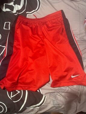 Nike Red Athletic Shorts with Black Side Panels medium